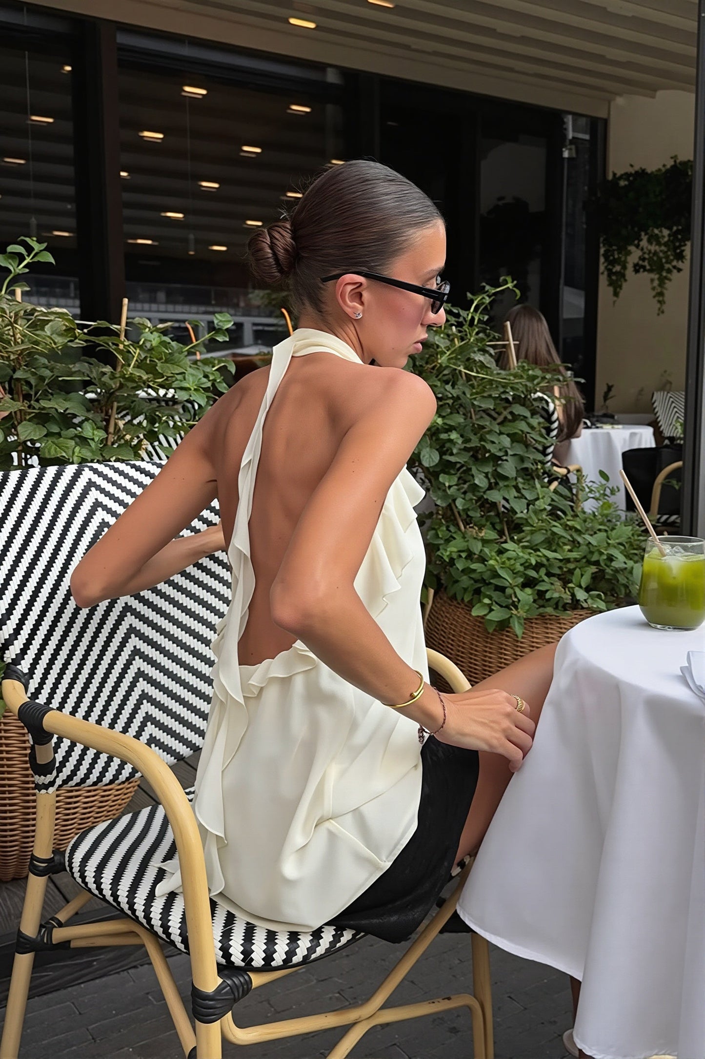 Ruffle Backless Chiffon Halter Top