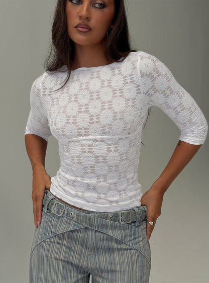 Seraphim Textured 3/4 Sleeve Top White