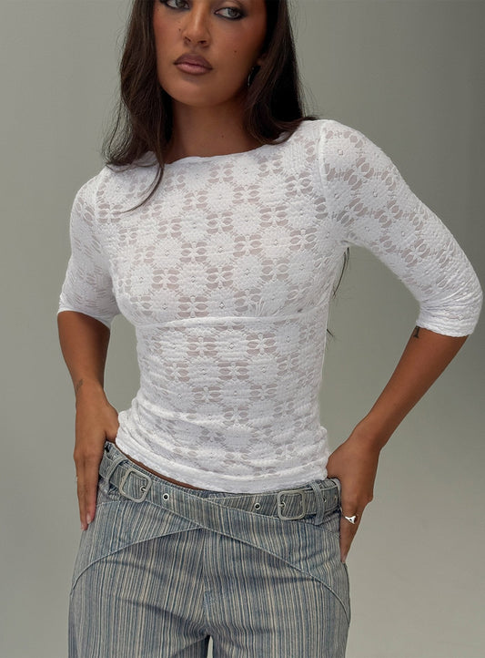 Seraphim Textured 3/4 Sleeve Top White