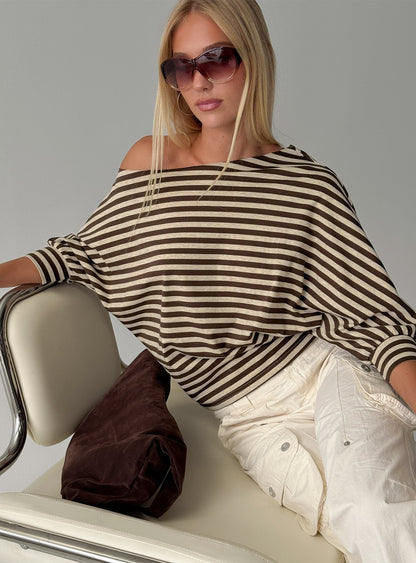 Keyes 3/4 Sleeve Off Shoulder Top Multi Stripe