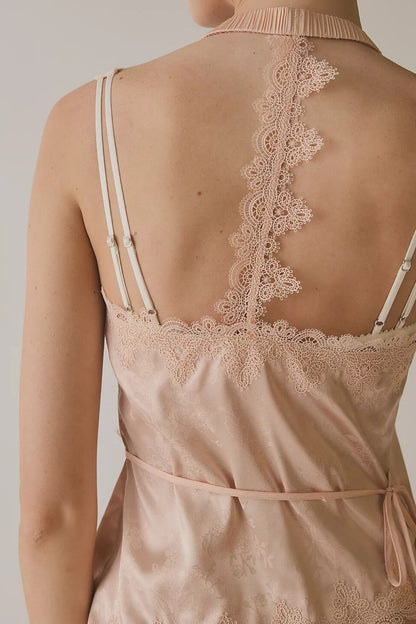 Sexy Jacquard Lace Tie Cropped Halter Top