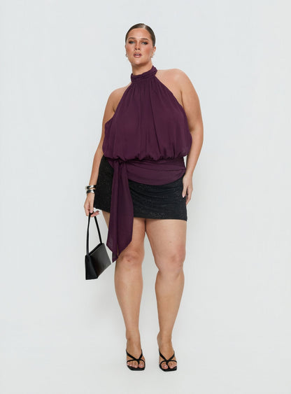 Faythe High Neck Tie Top Berry Curve