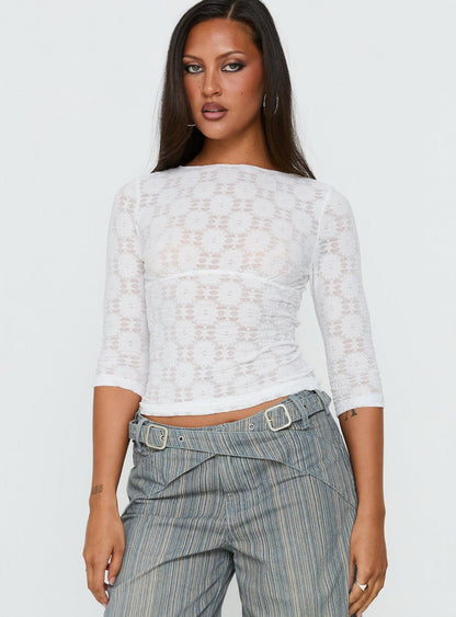 Seraphim Textured 3/4 Sleeve Top White