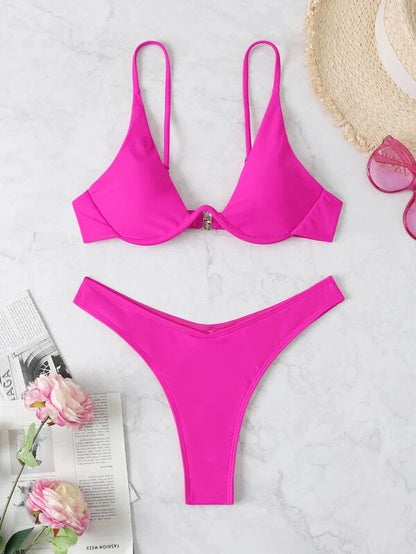 Ruched Slit Bikini Set