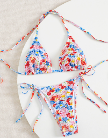 Print Smocked Bikini Set