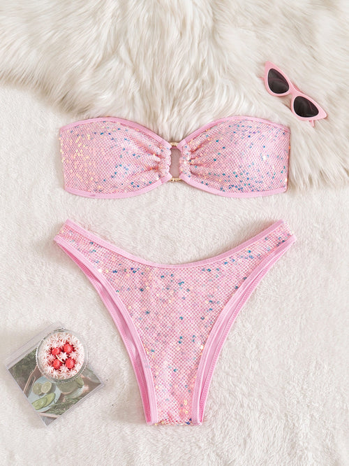 Sequin Slit Bikini Set