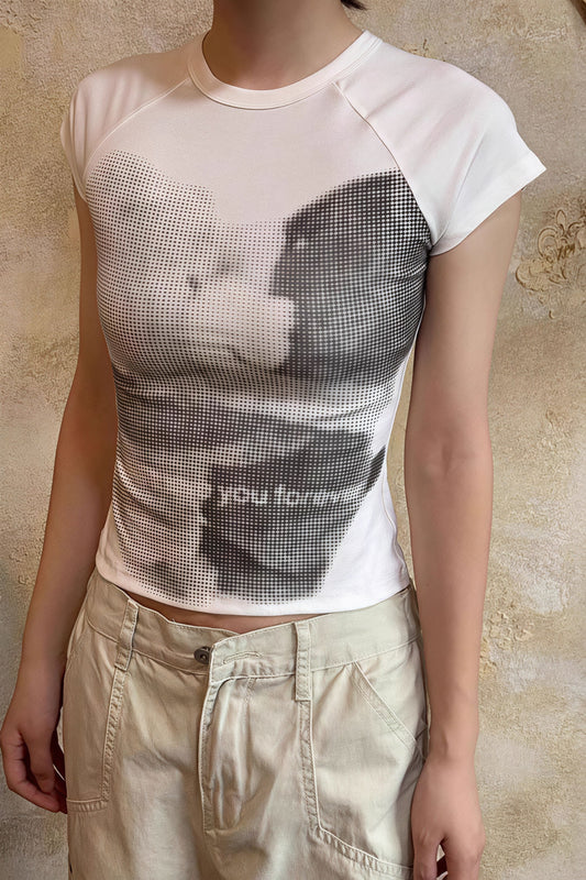 Bear Print Slim Cropped Cotton T-shirt