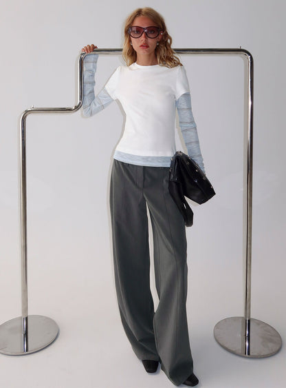 Caisey Layered Long Sleeve Top White / Blue Stripe