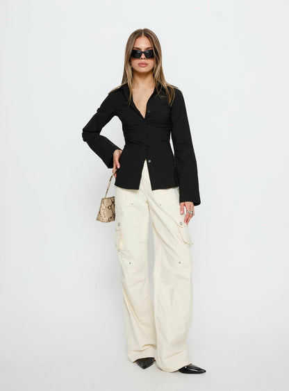 Lesper Long Sleeve Tie Back Top Black
