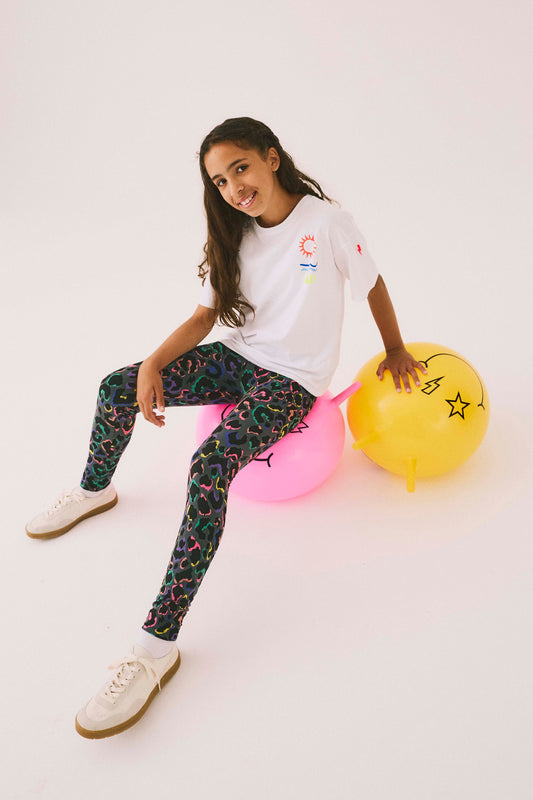 Kids Grey with Rainbow Shadow Leopard Leggings