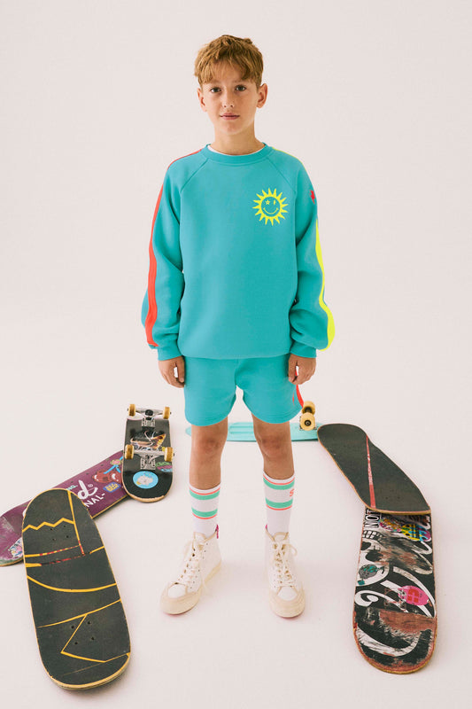 Kids Bright Green with Neon Coral Colourblock Sweatshirt