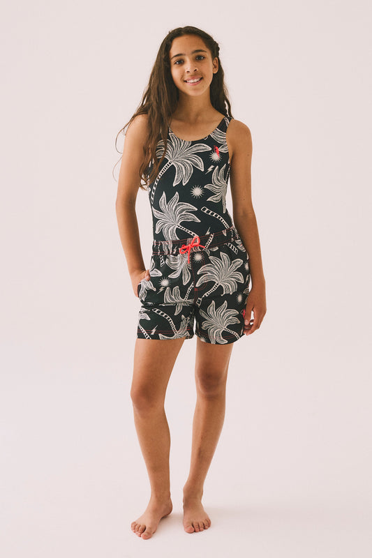 Kids Black with Off White Palm Spring Swim Shorts