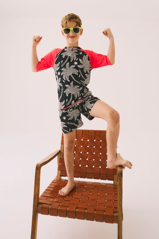 Kids Black with Off White Palm Spring Rash Vest