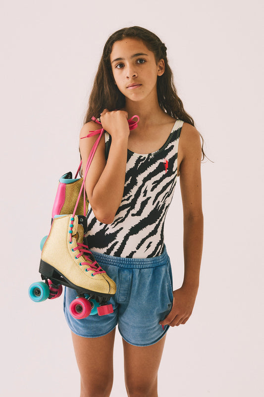 Kids Ivory with Black Shadow Tiger Swimsuit