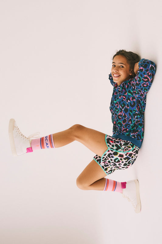 Kids Ivory with Rainbow Shadow Leopard Shorts