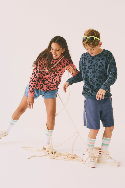 Big Kids Washed Navy with Black Leopard Classic Sweatshirt