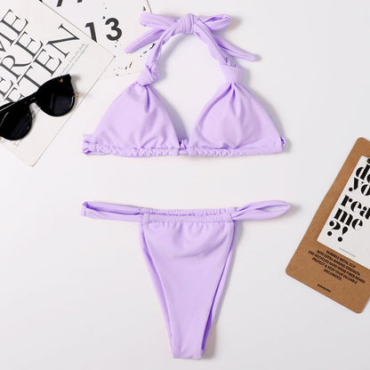 Slit Solid Bikini Set