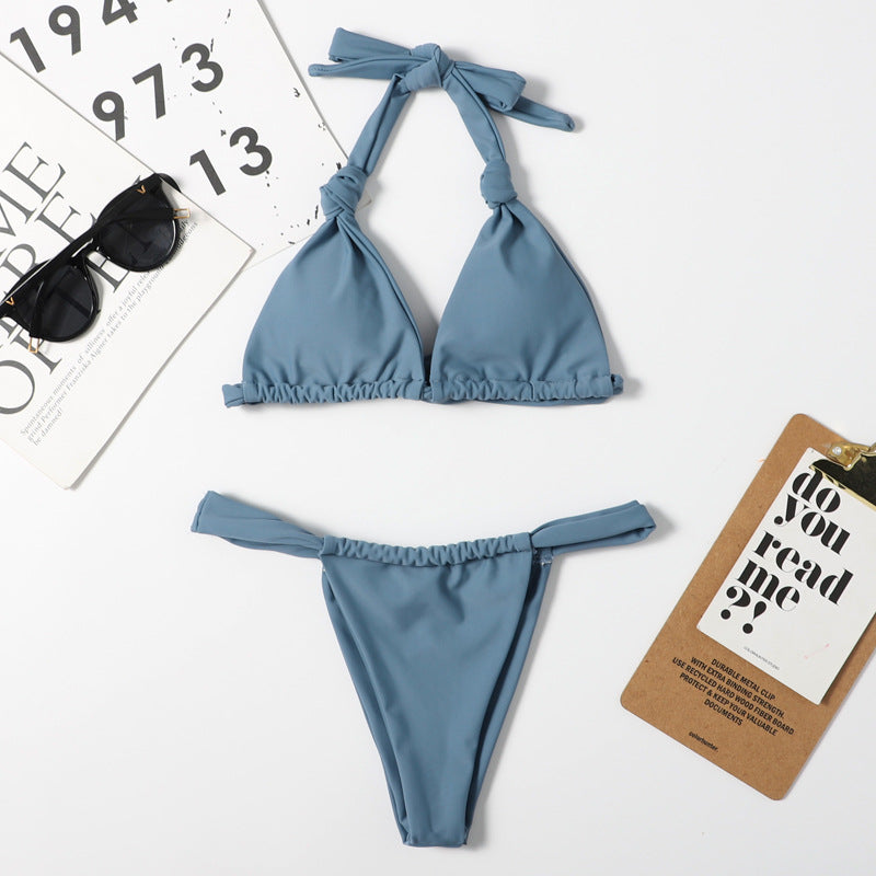 Slit Solid Bikini Set