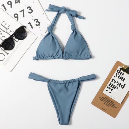 Slit Solid Bikini Set