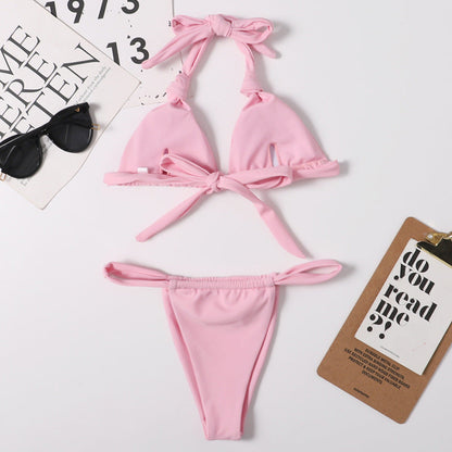 Slit Solid Bikini Set