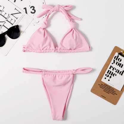 Slit Solid Bikini Set