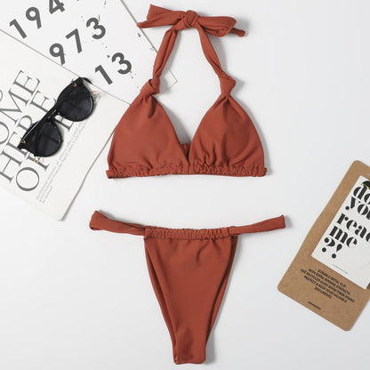 Slit Solid Bikini Set