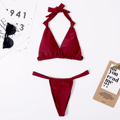 Slit Solid Bikini Set