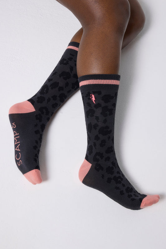 Black and Grey Leopard Sport Socks