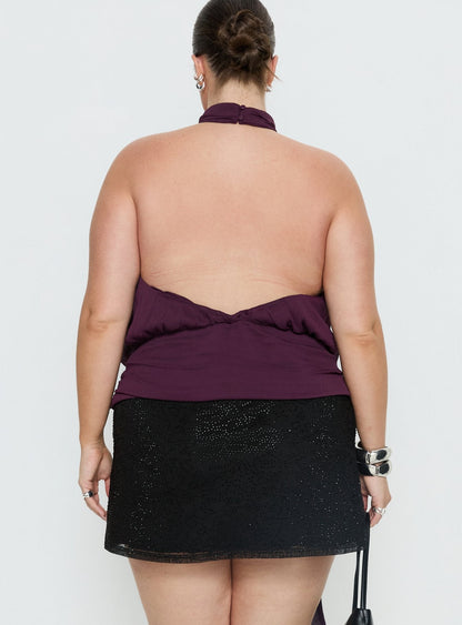 Faythe High Neck Tie Top Berry Curve