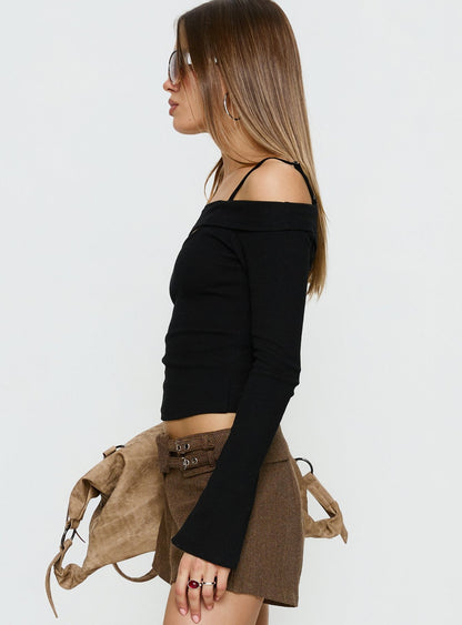 Elyana Layered Cut Out Long Sleeve Top Black
