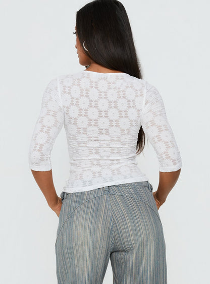 Seraphim Textured 3/4 Sleeve Top White