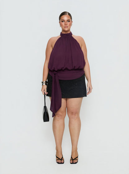 Faythe High Neck Tie Top Berry Curve