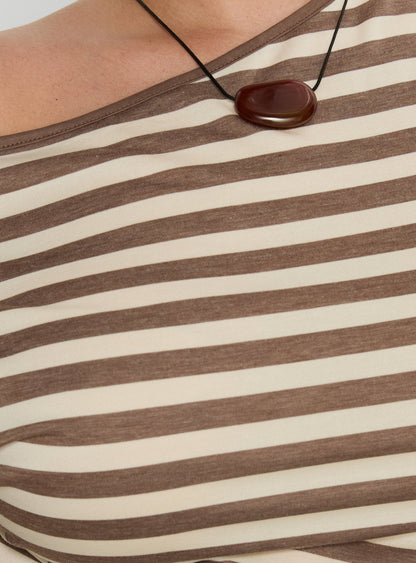 Emlynn Off Shoulder Top Brown Stripe Curve