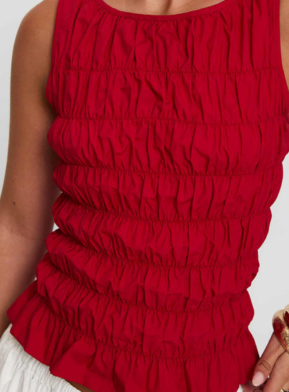 Marleene Shirred Top Red