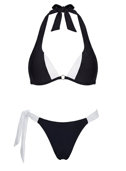Ocean Haze Halter Bikini Top Black / White