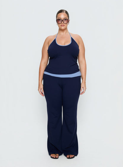 Kobee Jersey Halter Top Navy / Light Blue Curve
