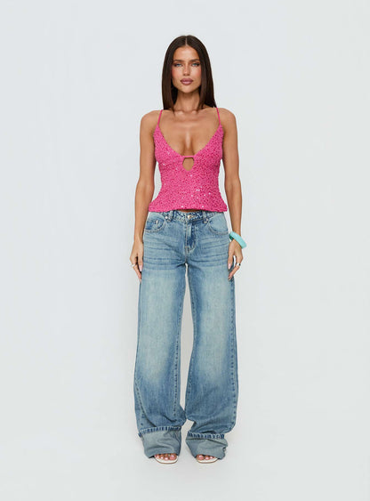 Feel The Vibrations Sequin Top Hot Pink