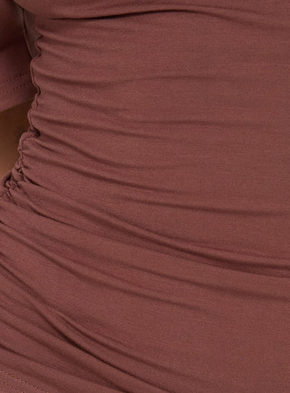 Luckiest Girl Off Shoulder Cinched Top Clay