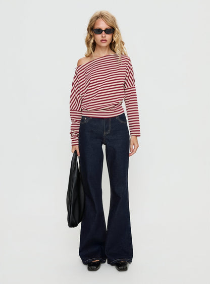 Deora Cinched Long Sleeve Top Red Stripe