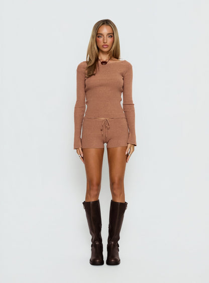 Ahani Off Shoulder Knit Top Mocha