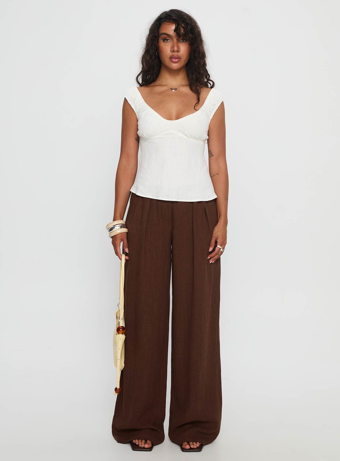 With Pleasure Puff Sleeve Linen Blouse Top White