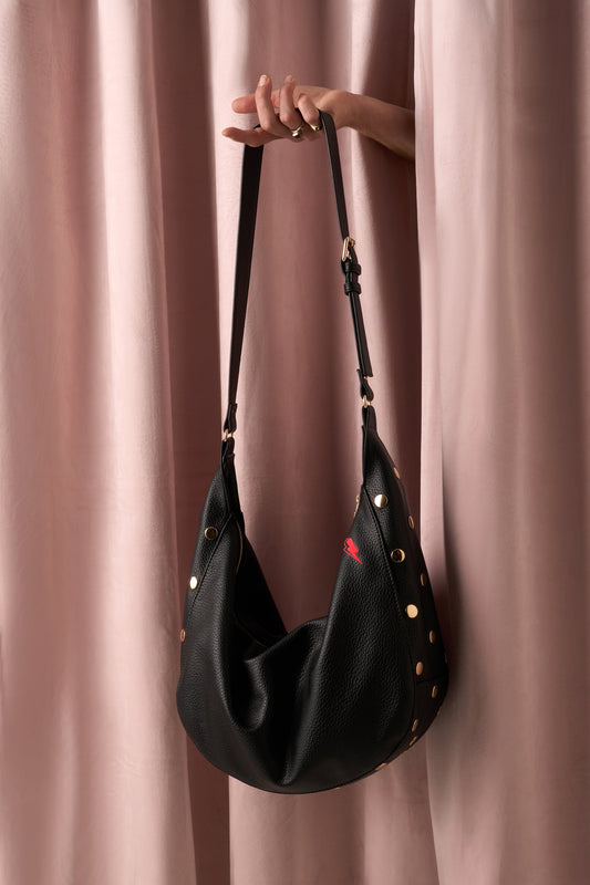 Black Studded Slouch Bag