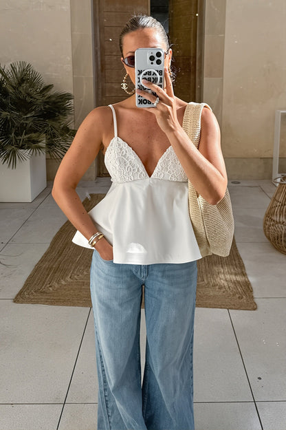 Chic V Neck Ribbed Slim Cami Top
