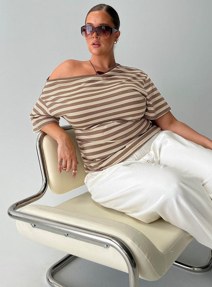 Emlynn Off Shoulder Top Brown Stripe Curve