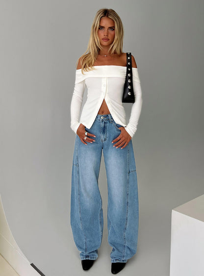 Dusk Dipped Off Shoulder Top White