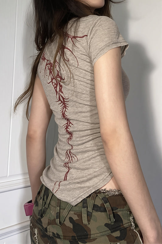 Y2K Grunge Printed Slim Short Sleeve T-shirt