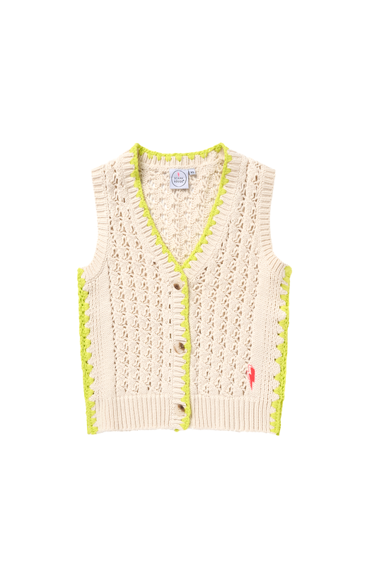 Cream with Neon Yellow Knitted Crochet Waistcoat