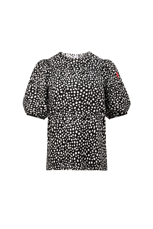Black with White Cheetah Puff Sleeve T-Shirt