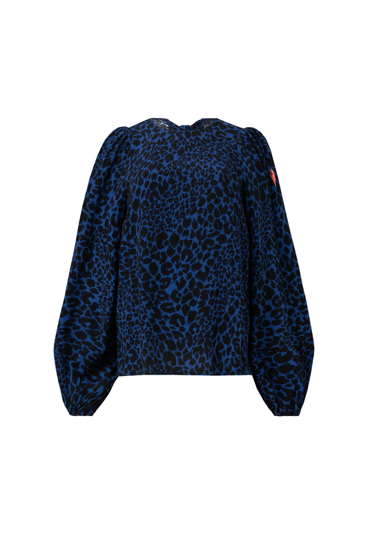 Navy with Black Rock and Roll Leopard Blouson Sleeve Top