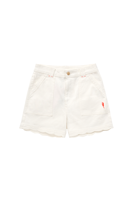 Ecru Scallop Denim Shorts